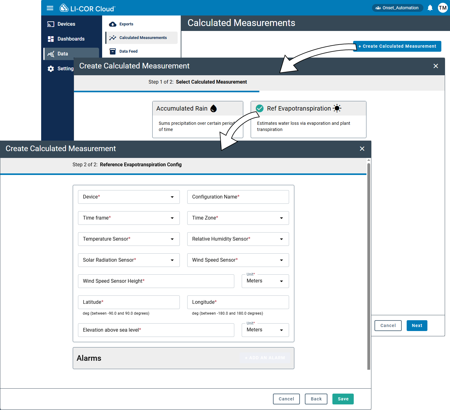 The reference ET calculated measurement is under the data tab.