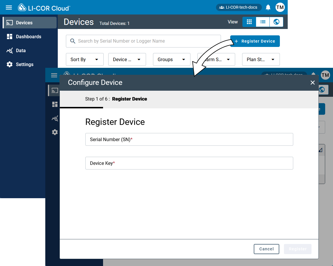 Register the device by entering information.