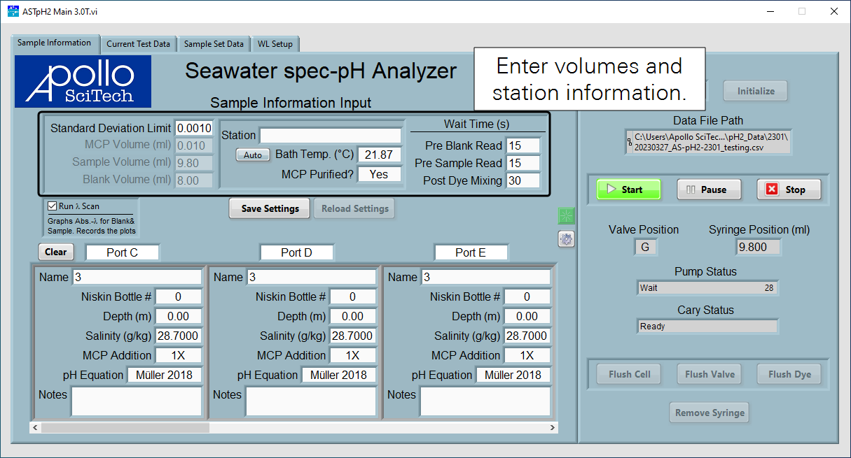 Enter sample inforamtion for each sample