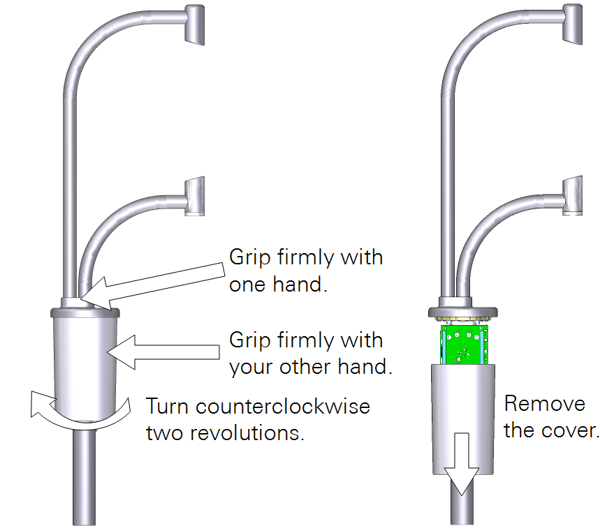 Grip the cover firmly. Do not grip the spars. Turn it two revolutions counterclockwise to remove it.